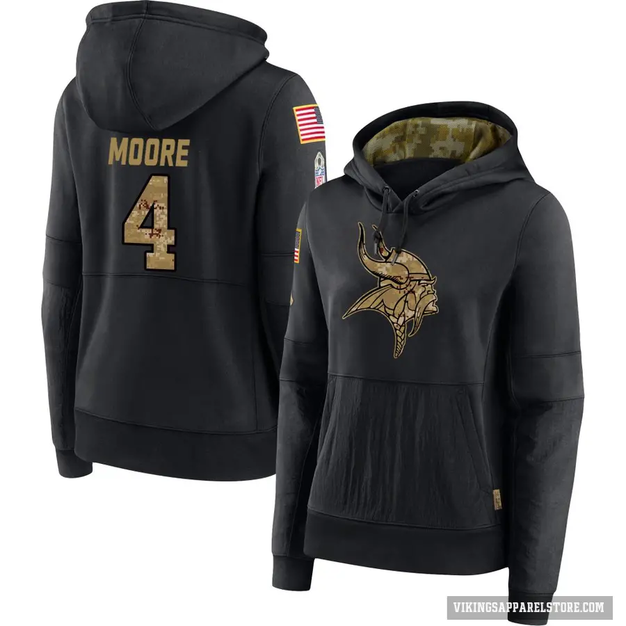 Women's ＃4 Rondale Moore Minnesota Vikings Black 2020 Salute to Service Sideline Performance Pullover Hoodie