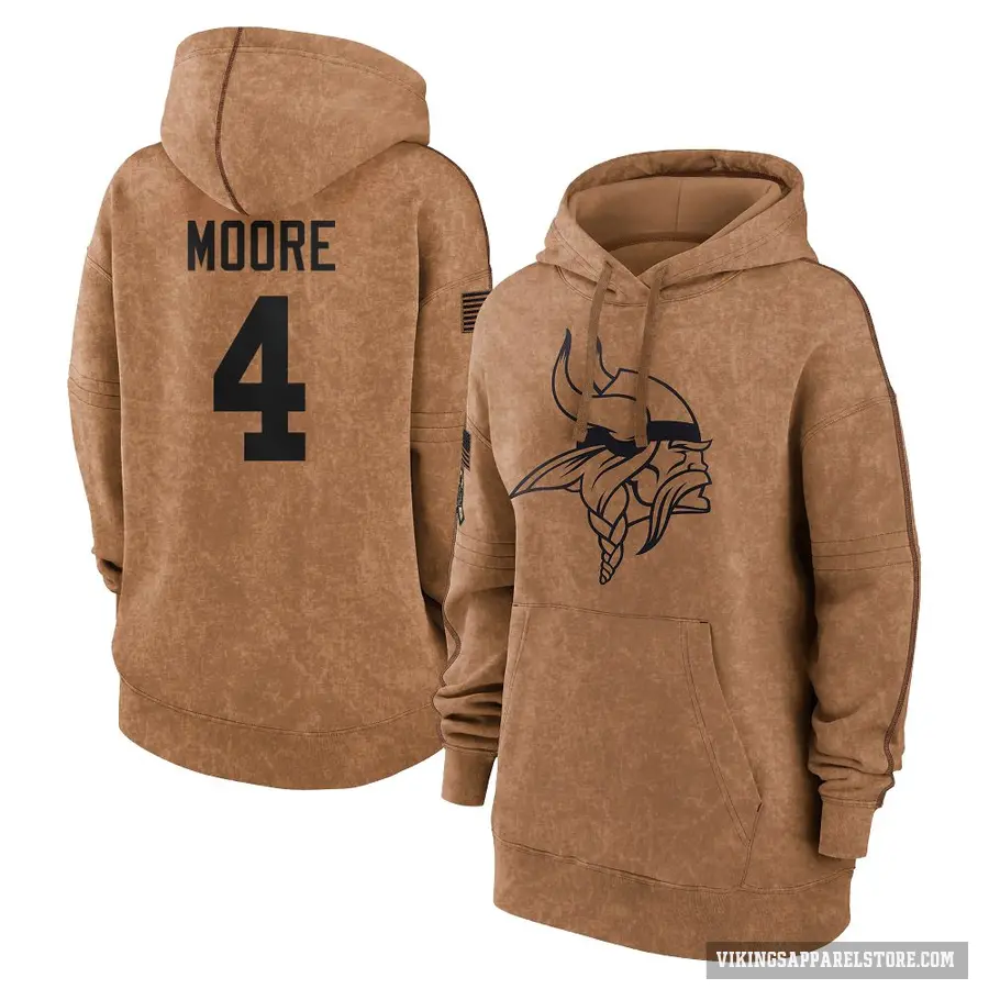 Women's ＃4 Rondale Moore Minnesota Vikings Brown 2023 Salute To Service Pullover Hoodie