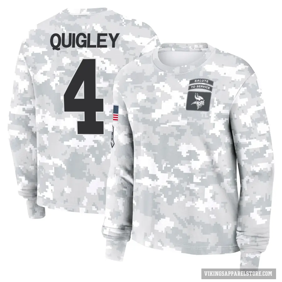 Women's ＃4 Ryan Quigley Minnesota Vikings Camo Arctic 2024 Salute to Service Long Sleeve T-Shirt