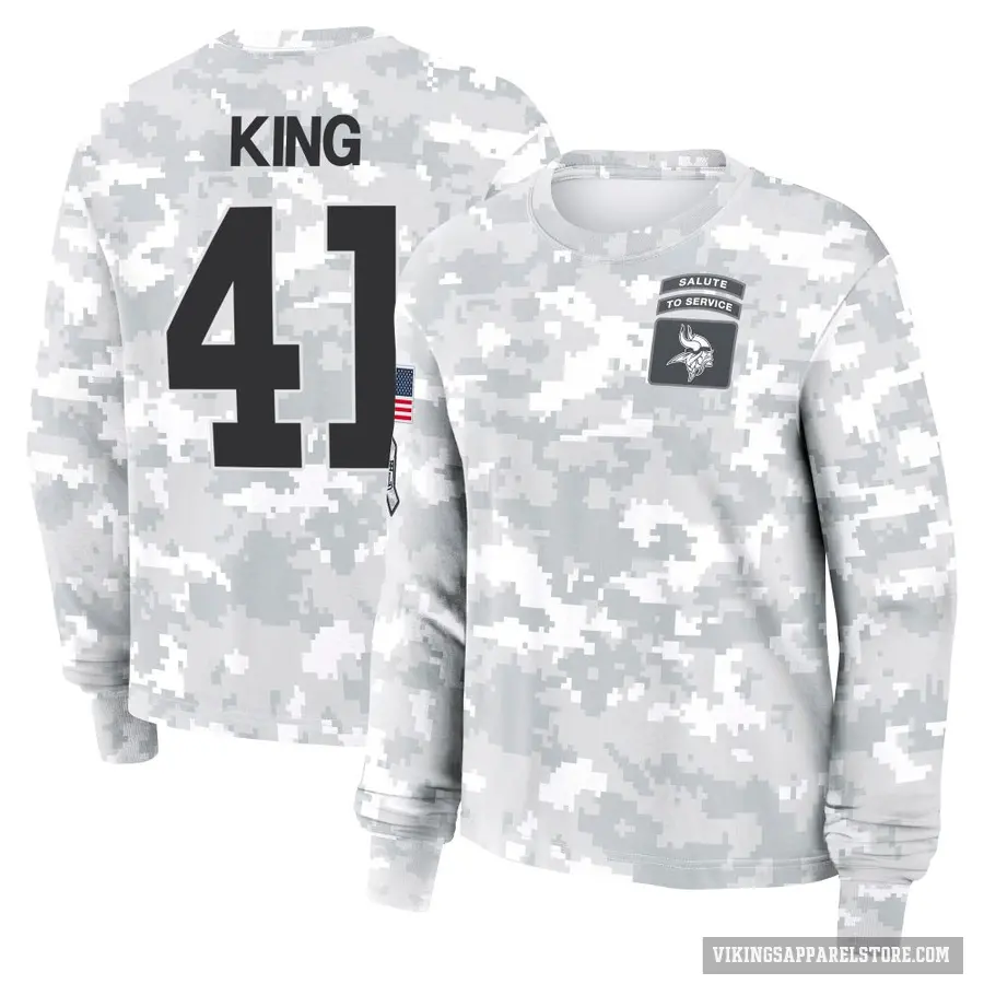 Women's ＃41 Kobe King Minnesota Vikings Camo Arctic 2024 Salute to Service Long Sleeve T-Shirt