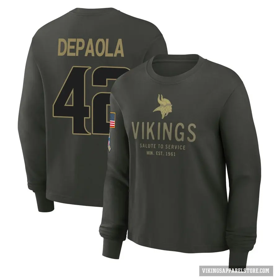 Women's ＃42 Andrew DePaola Minnesota Vikings Green Dark/ 2025 Salute to Service Sideline Long Sleeve T-Shirt