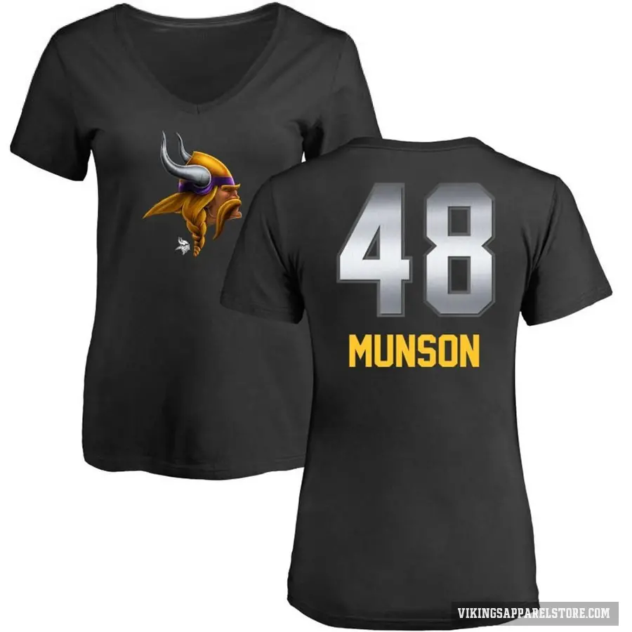 Women's ＃48 Calvin Munson Minnesota Vikings Black Midnight Mascot T-Shirt