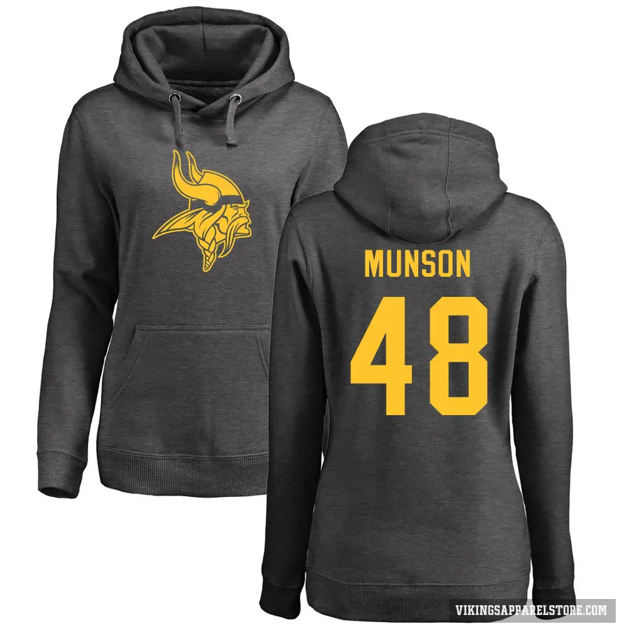 Women's ＃48 Calvin Munson Minnesota Vikings Pro Line by Branded Ash One Color Pullover Hoodie