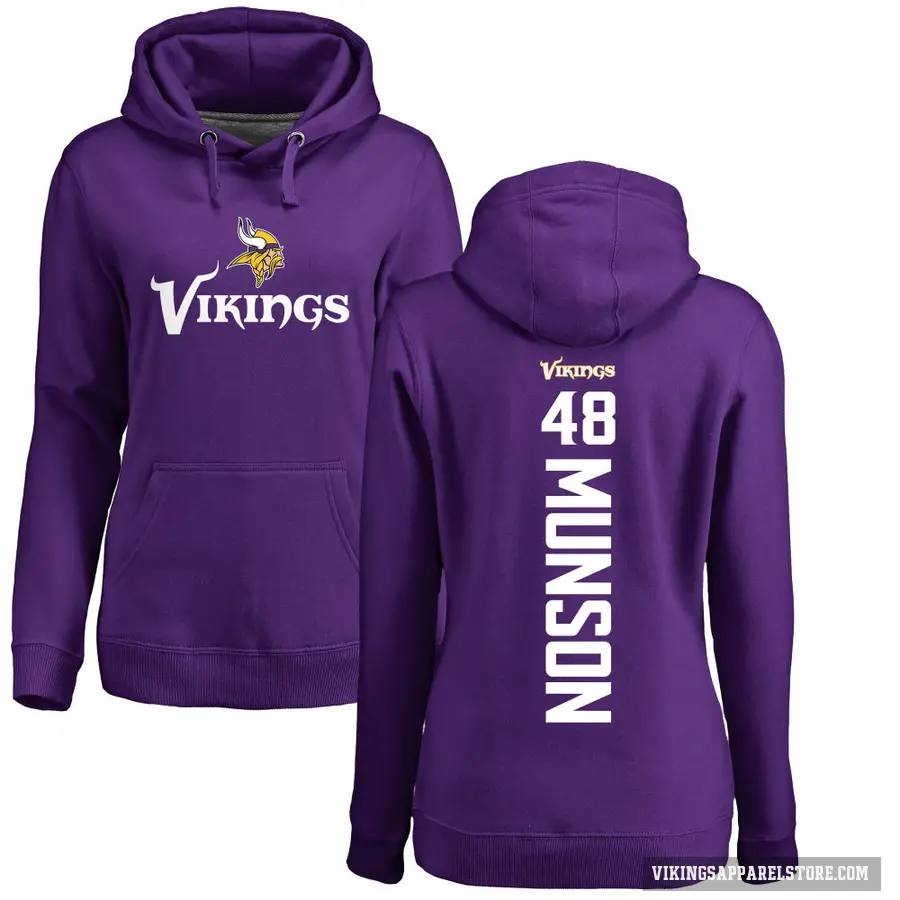 Women's ＃48 Calvin Munson Minnesota Vikings Purple Pro Line Backer Pullover Hoodie