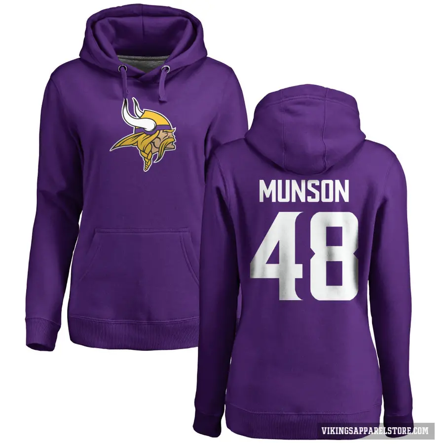 Women's ＃48 Calvin Munson Minnesota Vikings Purple Pro Line Logo Pullover Hoodie