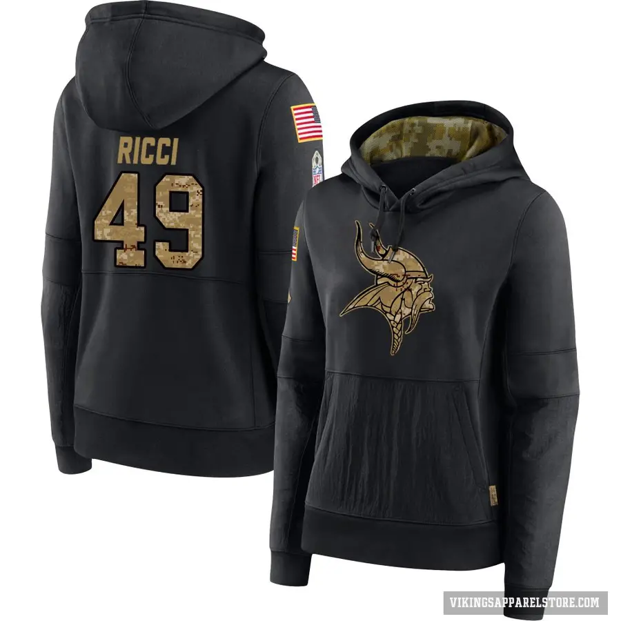 Women's ＃49 Giovanni Ricci Minnesota Vikings Black 2020 Salute to Service Sideline Performance Pullover Hoodie