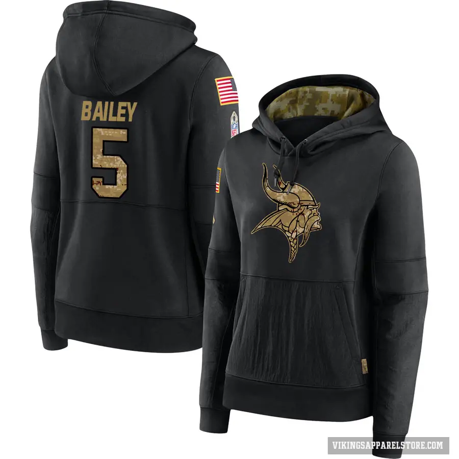 Women's ＃5 Dan Bailey Minnesota Vikings Black 2020 Salute to Service Sideline Performance Pullover Hoodie