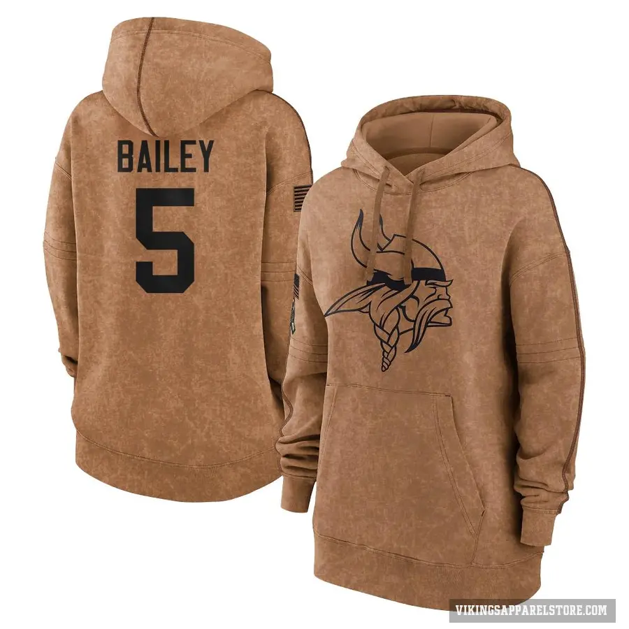 Women's ＃5 Dan Bailey Minnesota Vikings Brown 2023 Salute To Service Pullover Hoodie