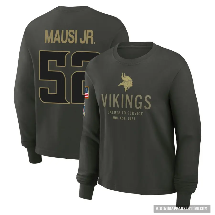 Women's ＃52 Dorian Mausi Jr. Minnesota Vikings Green Dark/ 2025 Salute to Service Sideline Long Sleeve T-Shirt