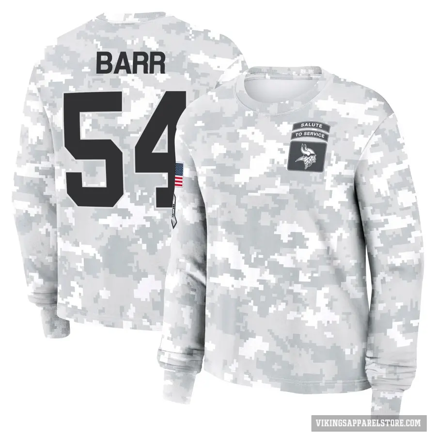 Women's ＃54 Anthony Barr Minnesota Vikings Camo Arctic 2024 Salute to Service Long Sleeve T-Shirt