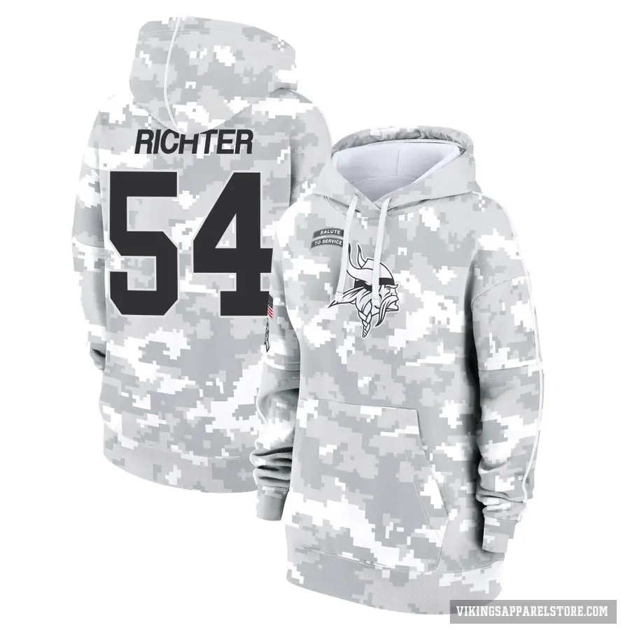 Women's ＃54 Bo Richter Minnesota Vikings Arctic Camo 2024 Salute to Service Club Fleece Pullover Hoodie
