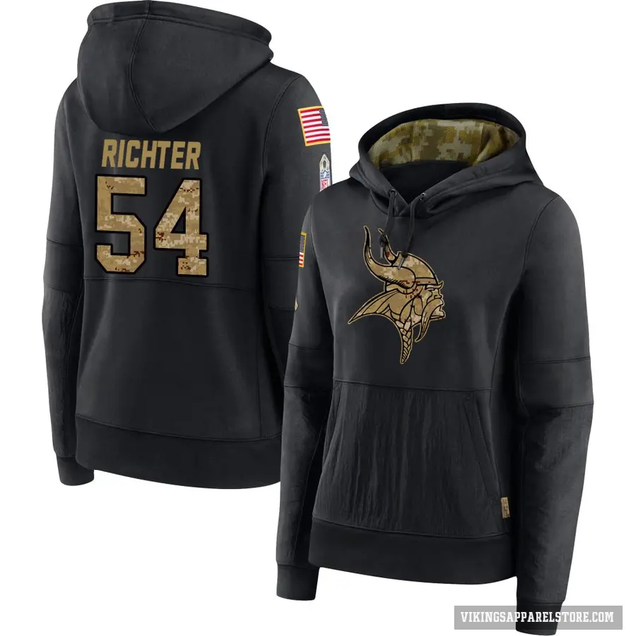 Women's ＃54 Bo Richter Minnesota Vikings Black 2020 Salute to Service Sideline Performance Pullover Hoodie