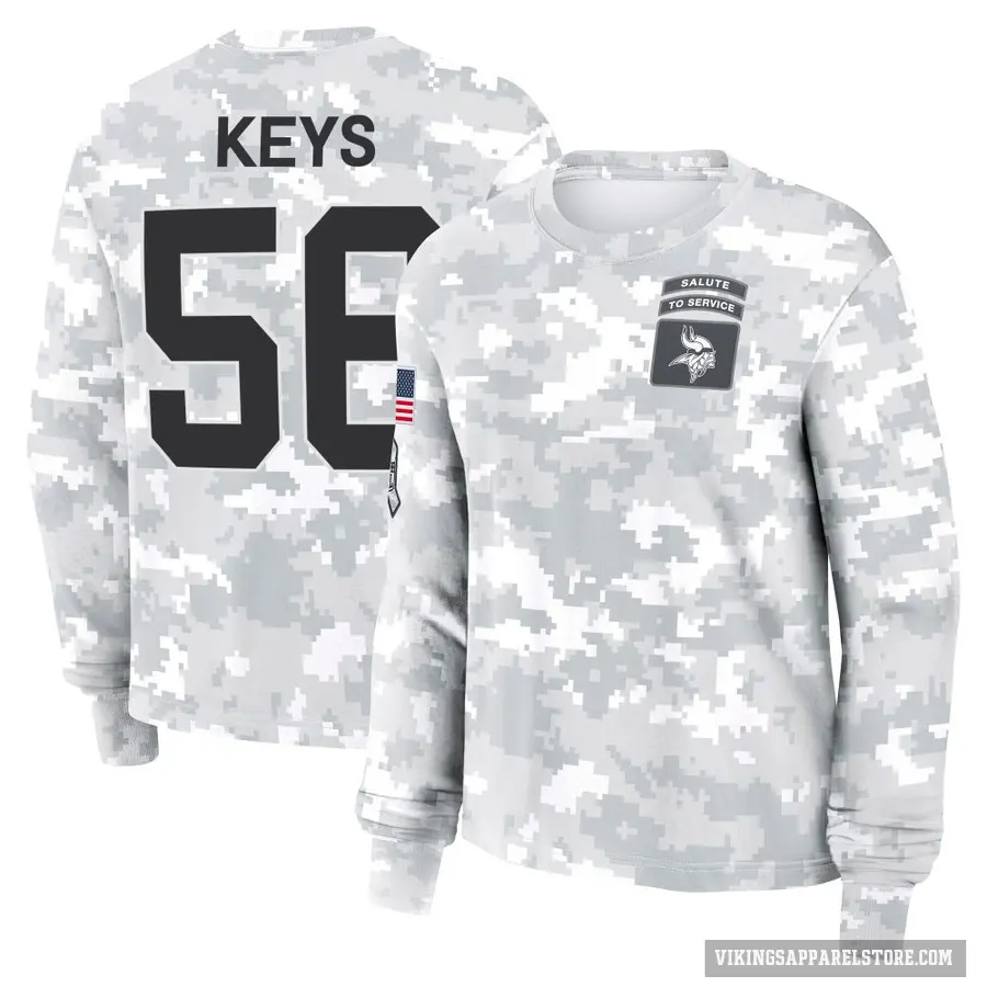 Women's ＃56 Austin Keys Minnesota Vikings Camo Arctic 2024 Salute to Service Long Sleeve T-Shirt