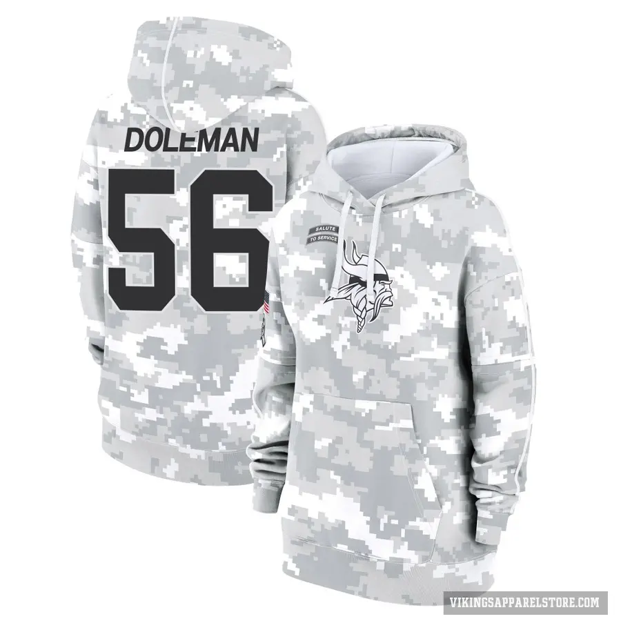 Women's ＃56 Chris Doleman Minnesota Vikings Arctic Camo 2024 Salute to Service Club Fleece Pullover Hoodie