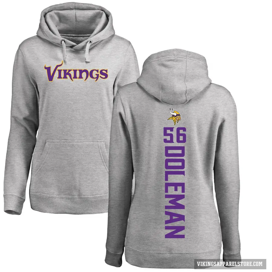 Women's ＃56 Chris Doleman Minnesota Vikings Pro Line Ash Backer Pullover Hoodie
