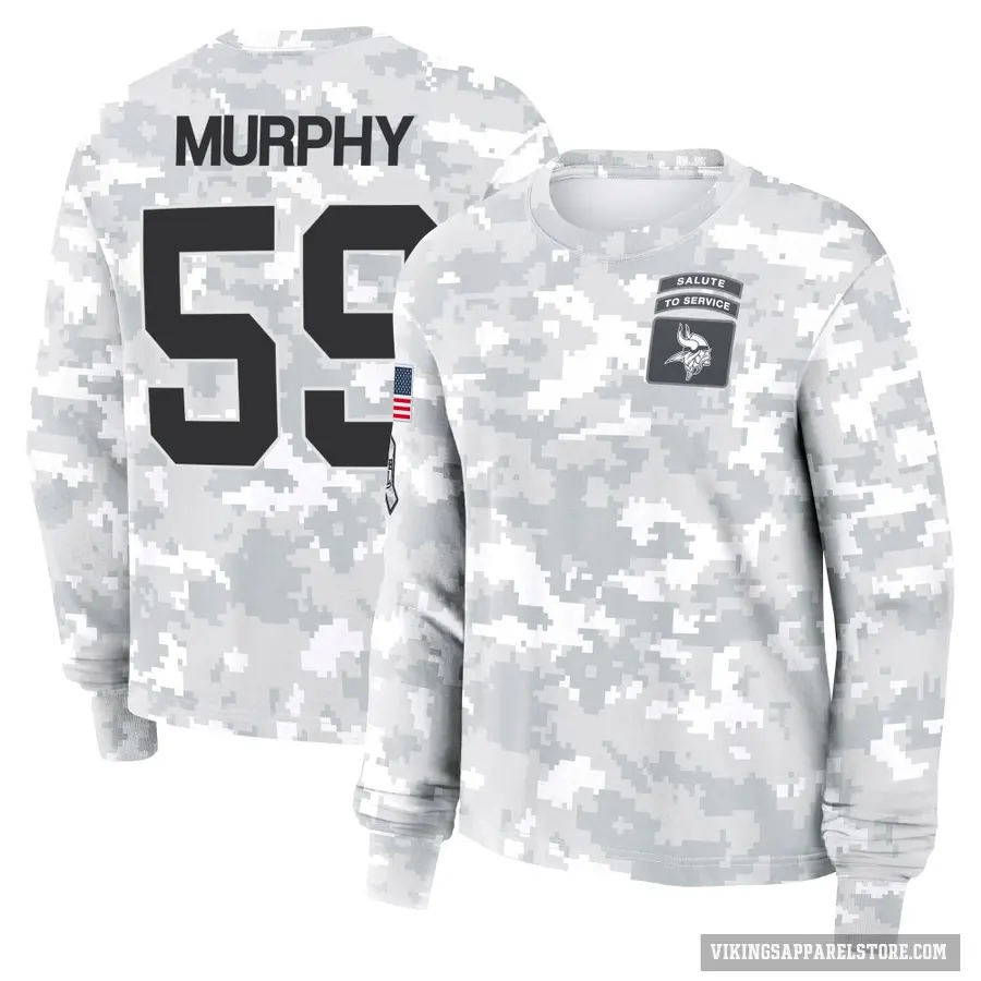 Women's ＃59 Gabriel Murphy Minnesota Vikings Camo Arctic 2024 Salute to Service Long Sleeve T-Shirt