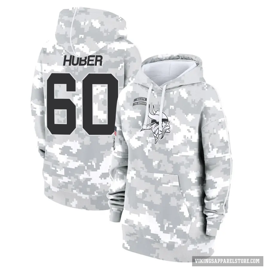 Women's ＃60 Joe Huber Minnesota Vikings Arctic Camo 2024 Salute to Service Club Fleece Pullover Hoodie
