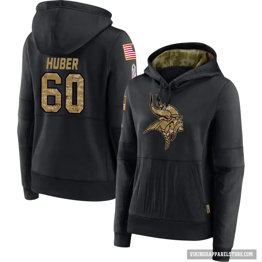 Women's ＃60 Joe Huber Minnesota Vikings Black 2020 Salute to Service Sideline Performance Pullover Hoodie