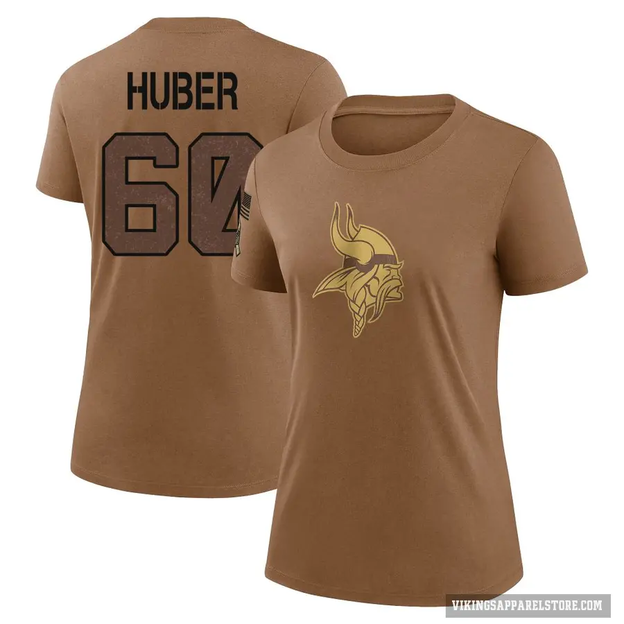 Women's ＃60 Joe Huber Minnesota Vikings Brown 2023 Salute To Service Performance T-Shirt