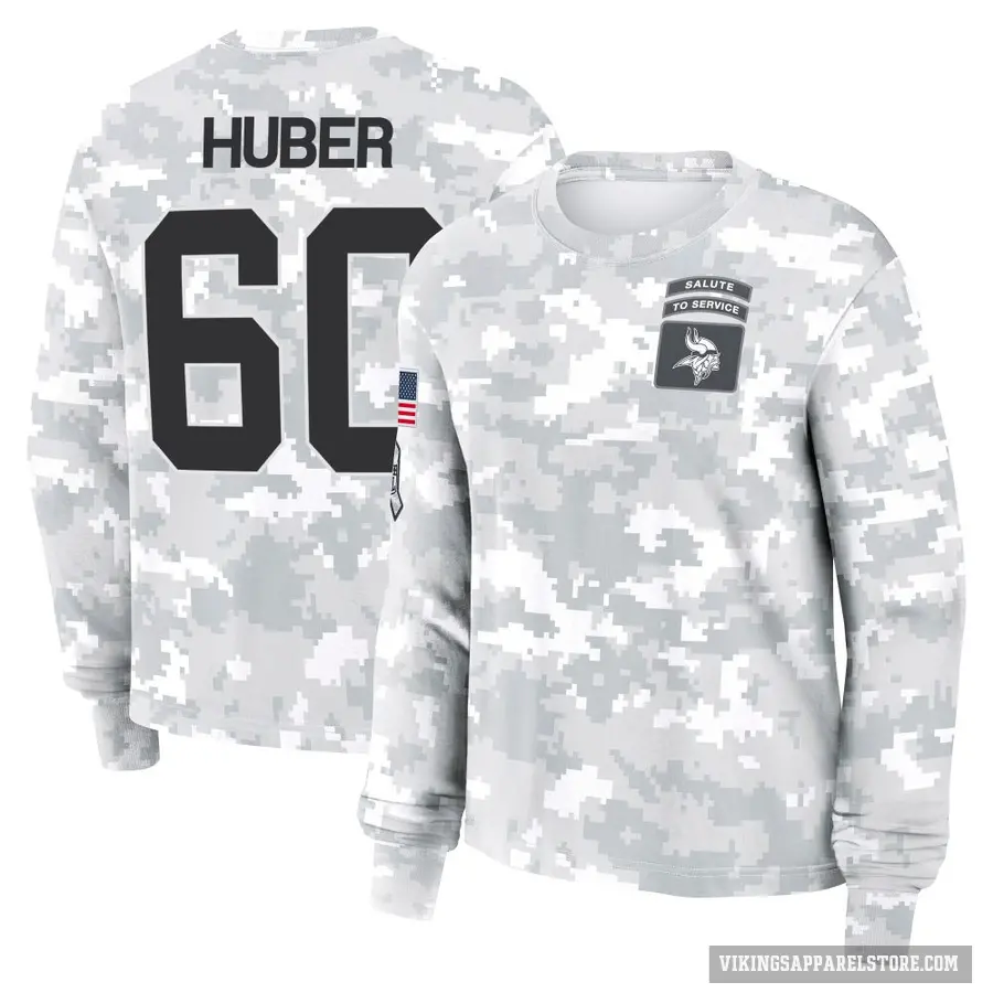 Women's ＃60 Joe Huber Minnesota Vikings Camo Arctic 2024 Salute to Service Long Sleeve T-Shirt
