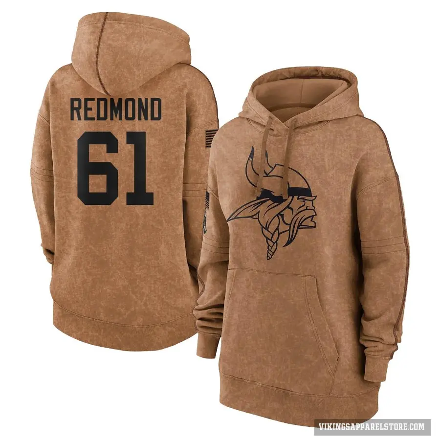 Women's ＃61 Jalen Redmond Minnesota Vikings Brown 2023 Salute To Service Pullover Hoodie
