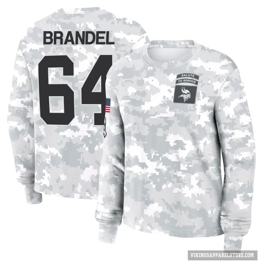 Women's ＃64 Blake Brandel Minnesota Vikings Camo Arctic 2024 Salute to Service Long Sleeve T-Shirt