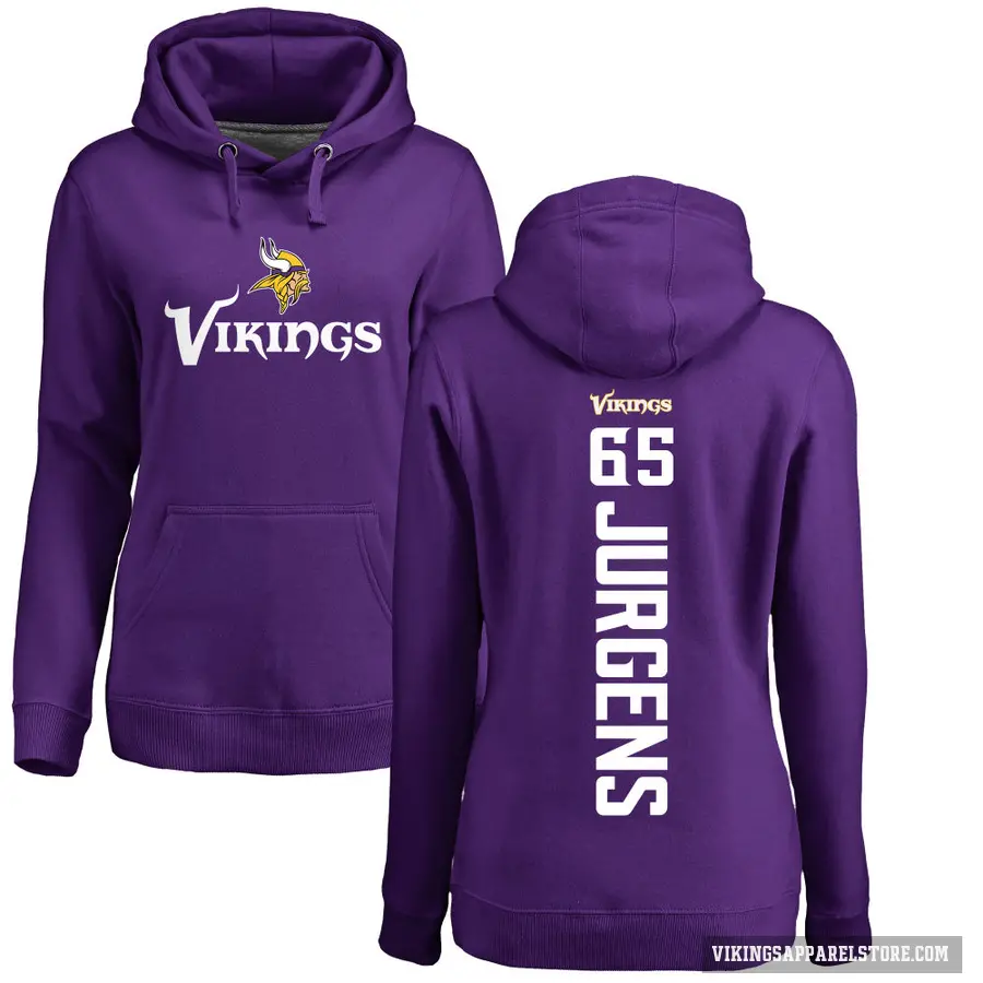 Women's ＃65 Michael Jurgens Minnesota Vikings Purple Pro Line Backer Pullover Hoodie