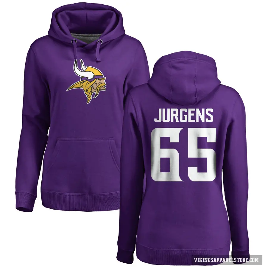 Women's ＃65 Michael Jurgens Minnesota Vikings Purple Pro Line Logo Pullover Hoodie