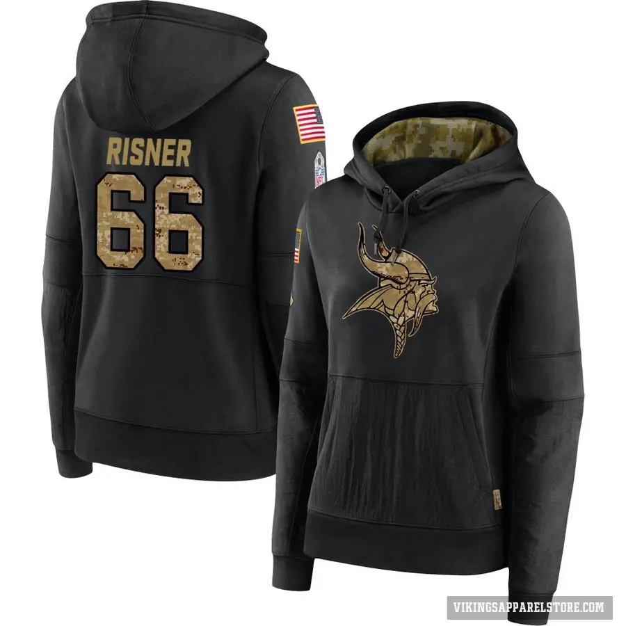 Women's ＃66 Dalton Risner Minnesota Vikings Black 2020 Salute to Service Sideline Performance Pullover Hoodie