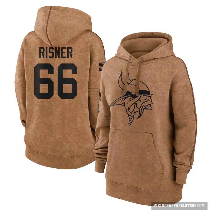 Women's ＃66 Dalton Risner Minnesota Vikings Brown 2023 Salute To Service Pullover Hoodie
