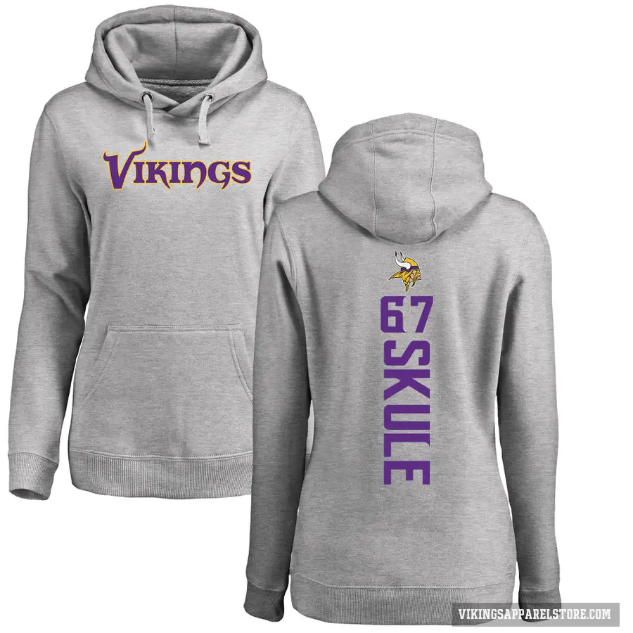Women's ＃67 Justin Skule Minnesota Vikings Pro Line Ash Backer Pullover Hoodie