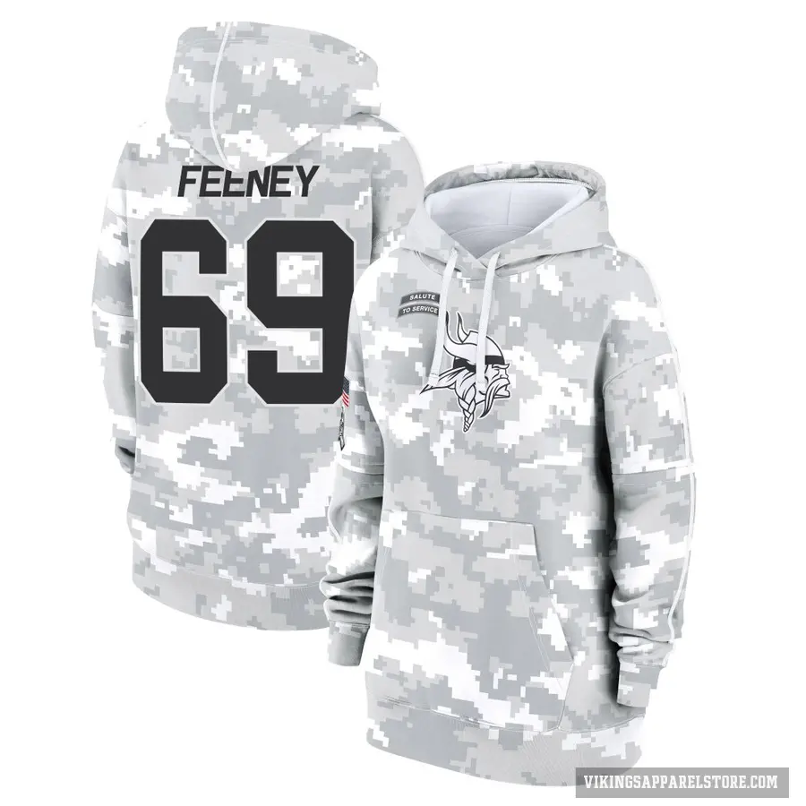 Women's ＃69 Dan Feeney Minnesota Vikings Arctic Camo 2024 Salute to Service Club Fleece Pullover Hoodie