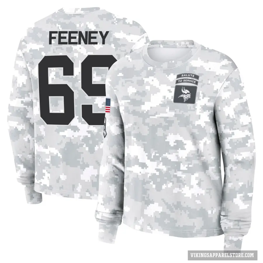 Women's ＃69 Dan Feeney Minnesota Vikings Camo Arctic 2024 Salute to Service Long Sleeve T-Shirt