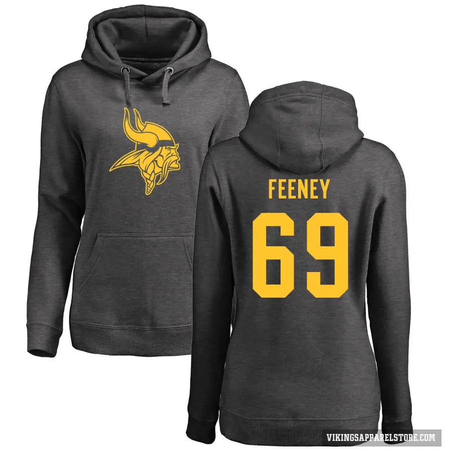Women's ＃69 Dan Feeney Minnesota Vikings Pro Line by Branded Ash One Color Pullover Hoodie