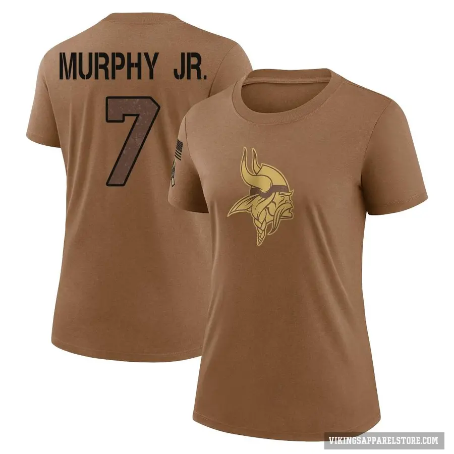 Women's ＃7 Byron Murphy Jr. Minnesota Vikings Brown 2023 Salute To Service Performance T-Shirt