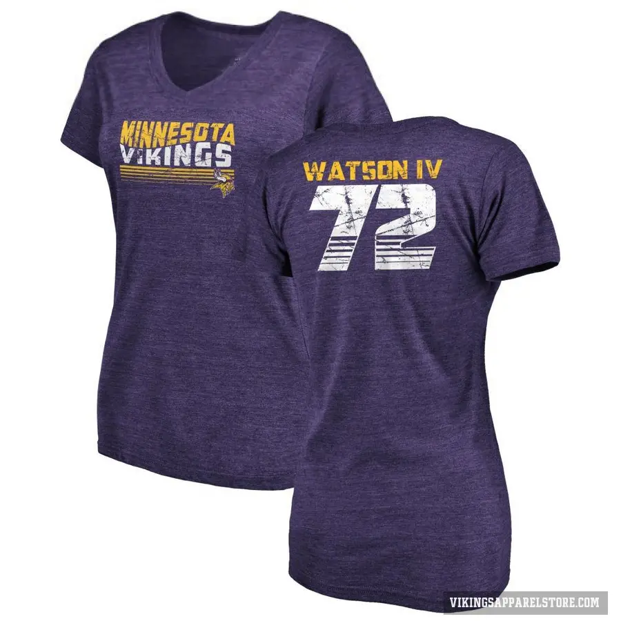 Women's ＃72 Leroy Watson IV Minnesota Vikings Purple Retro V-Neck T-Shirt