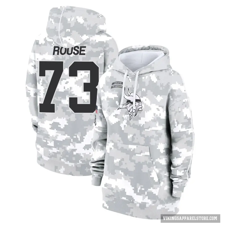 Women's ＃73 Walter Rouse Minnesota Vikings Arctic Camo 2024 Salute to Service Club Fleece Pullover Hoodie