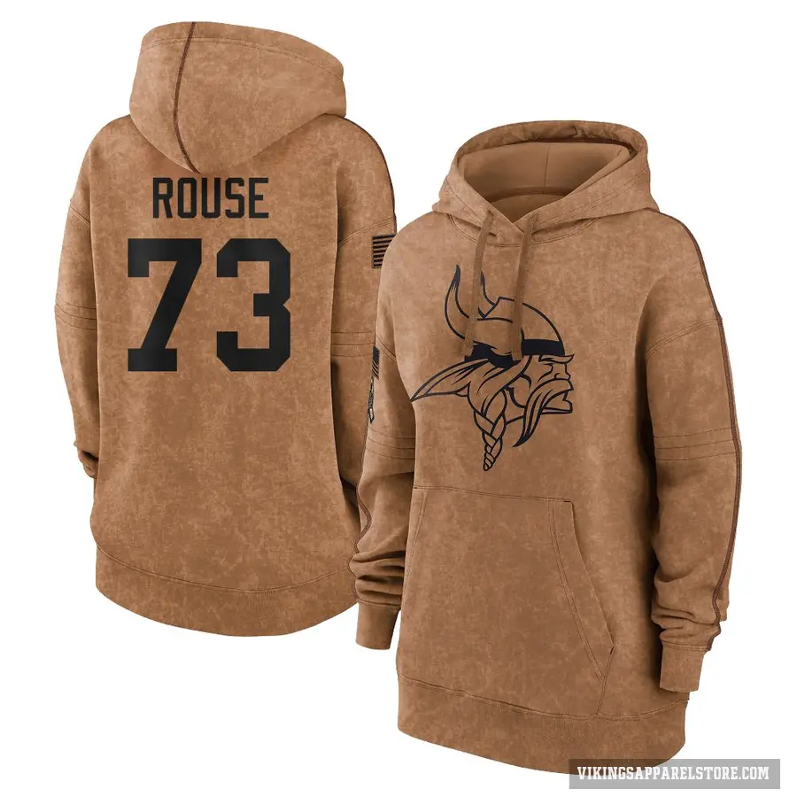 Women's ＃73 Walter Rouse Minnesota Vikings Brown 2023 Salute To Service Pullover Hoodie