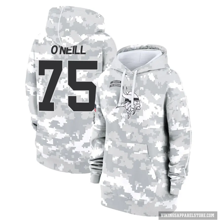 Women's ＃75 Brian O'Neill Minnesota Vikings Arctic Camo 2024 Salute to Service Club Fleece Pullover Hoodie