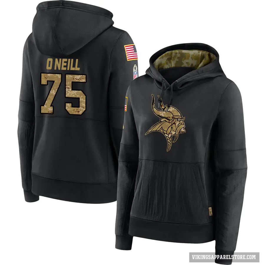 Women's ＃75 Brian O'Neill Minnesota Vikings Black 2020 Salute to Service Sideline Performance Pullover Hoodie