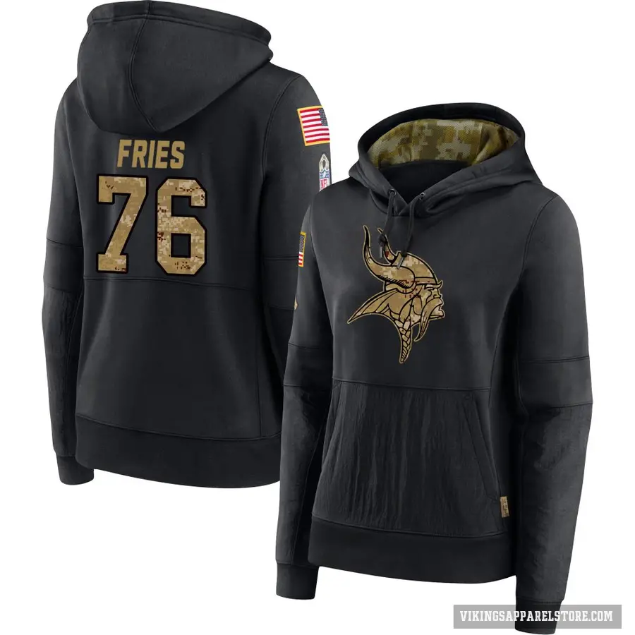 Women's ＃76 Will Fries Minnesota Vikings Black 2020 Salute to Service Sideline Performance Pullover Hoodie