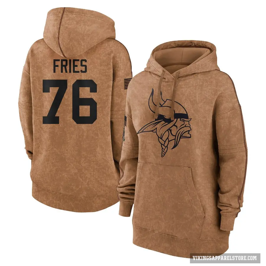Women's ＃76 Will Fries Minnesota Vikings Brown 2023 Salute To Service Pullover Hoodie