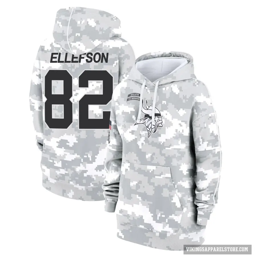 Women's ＃82 Ben Ellefson Minnesota Vikings Arctic Camo 2024 Salute to Service Club Fleece Pullover Hoodie