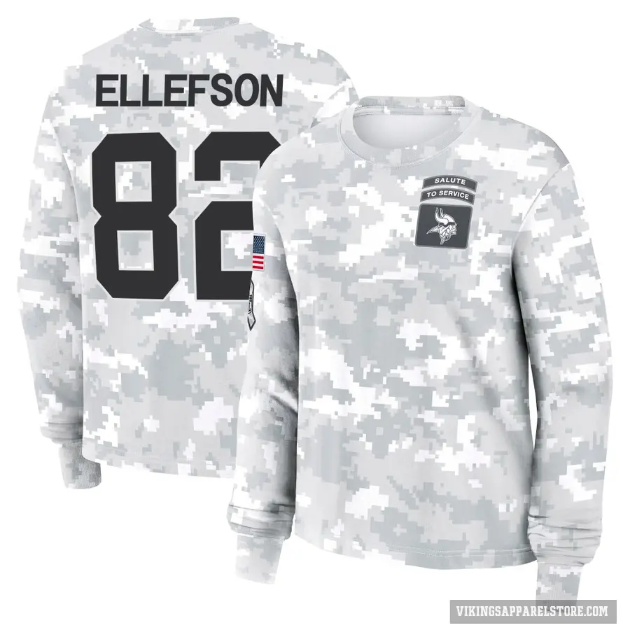 Women's ＃82 Ben Ellefson Minnesota Vikings Camo Arctic 2024 Salute to Service Long Sleeve T-Shirt