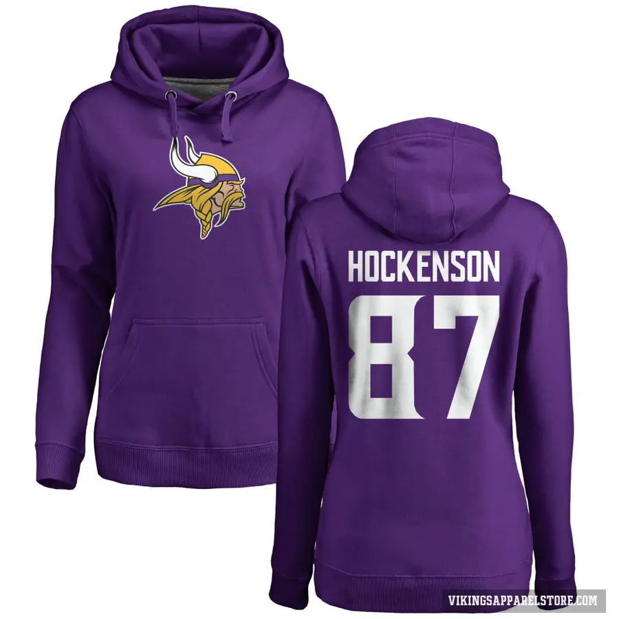 Women's ＃87 T.J. Hockenson Minnesota Vikings Purple Pro Line Logo Pullover Hoodie