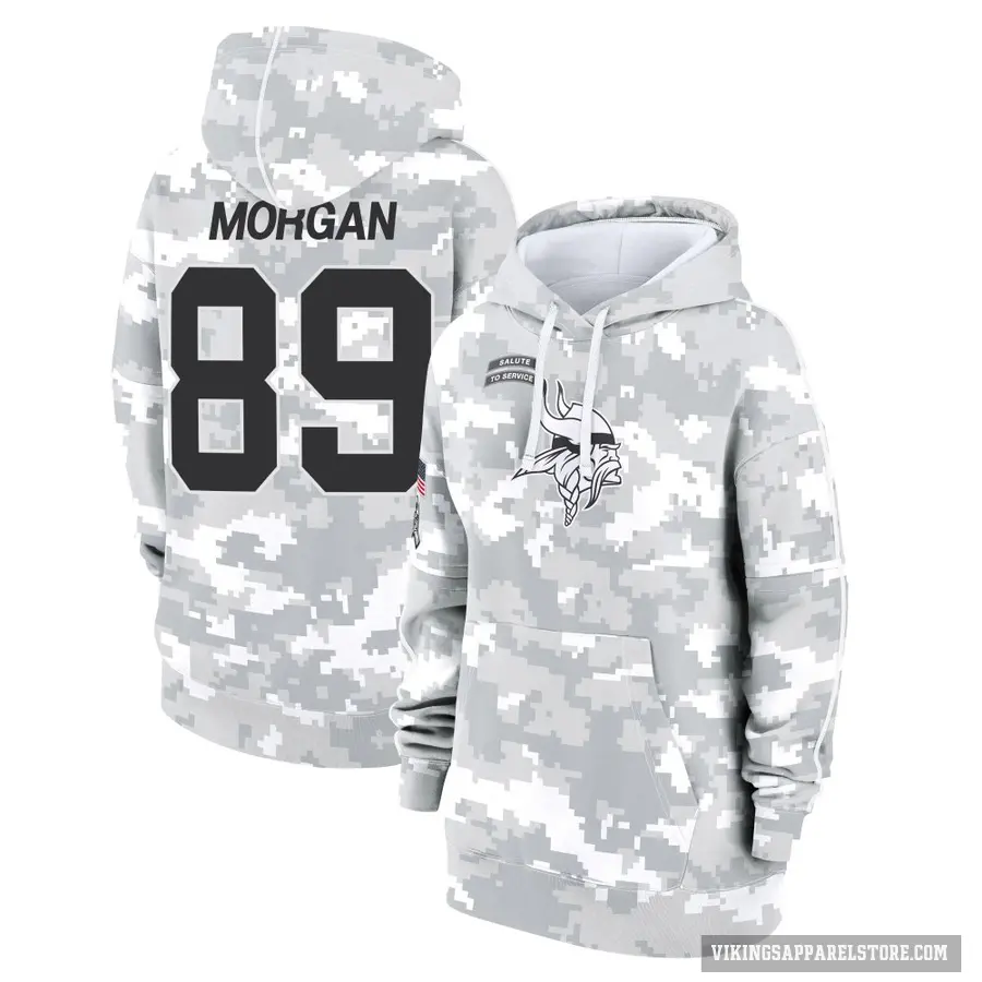 Women's ＃89 David Morgan Minnesota Vikings Arctic Camo 2024 Salute to Service Club Fleece Pullover Hoodie