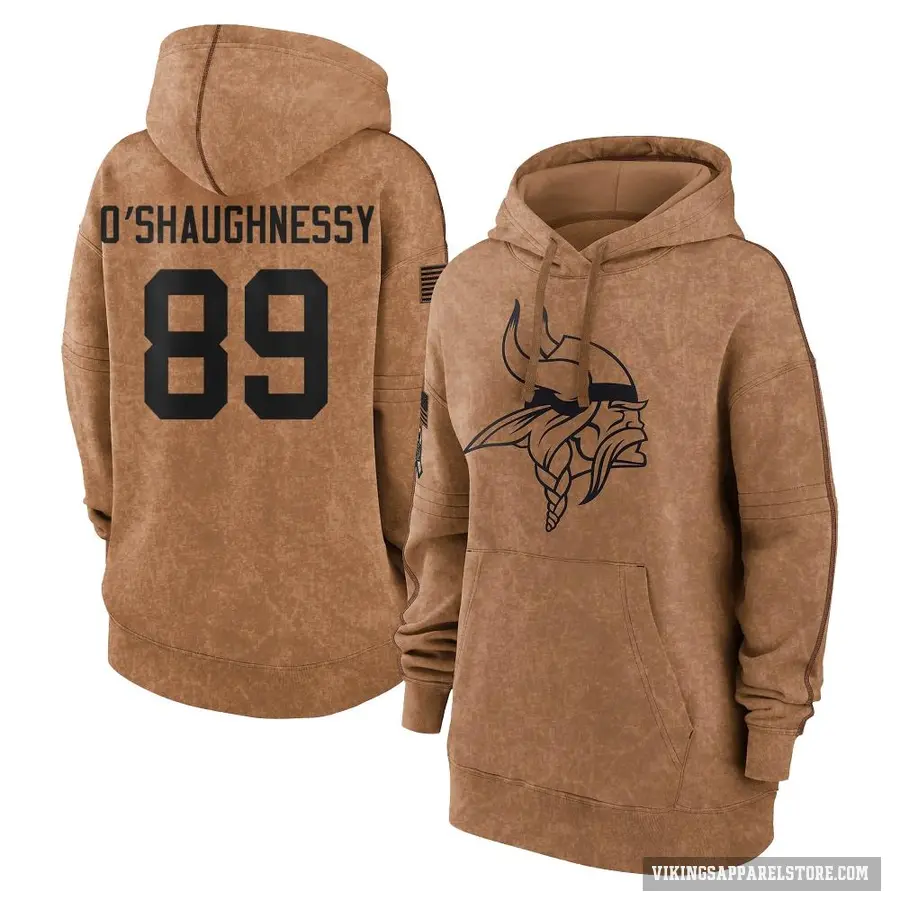 Women's ＃89 James O'Shaughnessy Minnesota Vikings Brown 2023 Salute To Service Pullover Hoodie