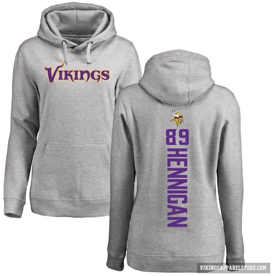 Women's ＃89 Thomas Hennigan Minnesota Vikings Pro Line Ash Backer Pullover Hoodie