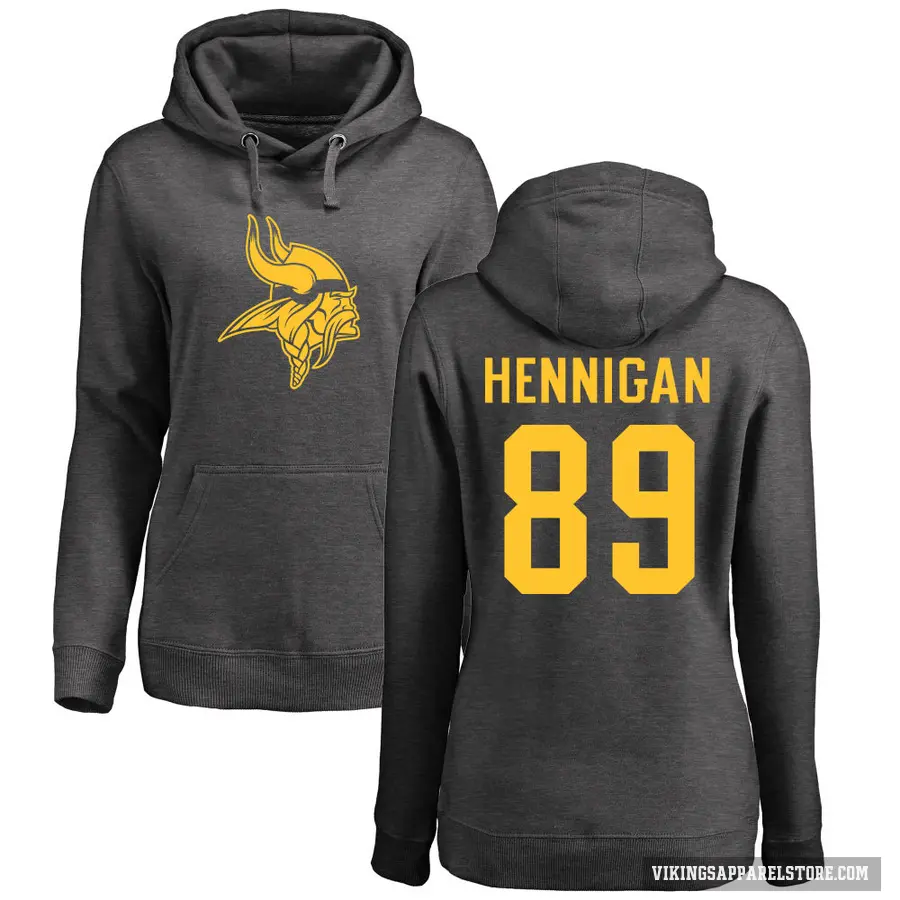 Women's ＃89 Thomas Hennigan Minnesota Vikings Pro Line by Branded Ash One Color Pullover Hoodie