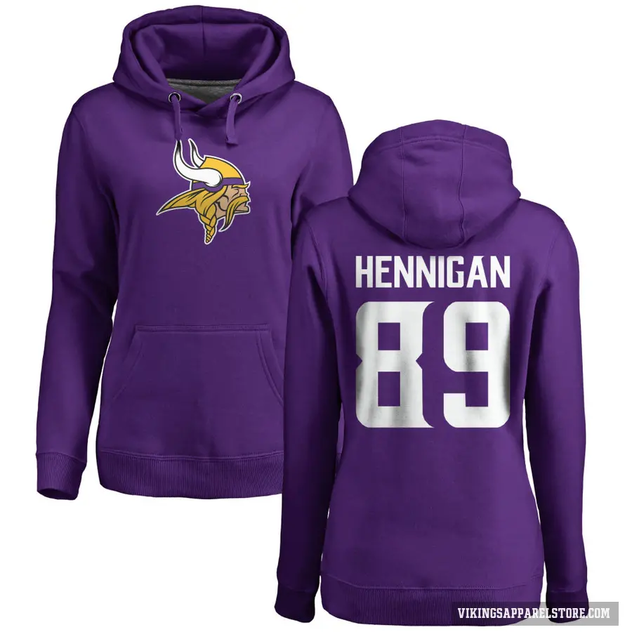 Women's ＃89 Thomas Hennigan Minnesota Vikings Purple Pro Line Logo Pullover Hoodie